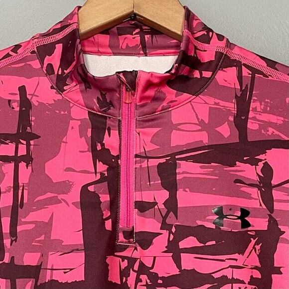 Under Armour Coldgear Size Medium Pink Camo Thermal Mock Neck 1/4 Zip Pullover - Picture 3 of 12